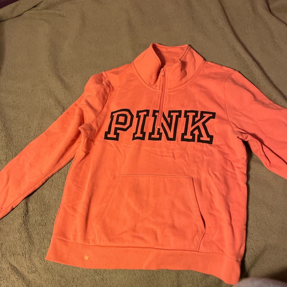 pink logo coral quarter zip